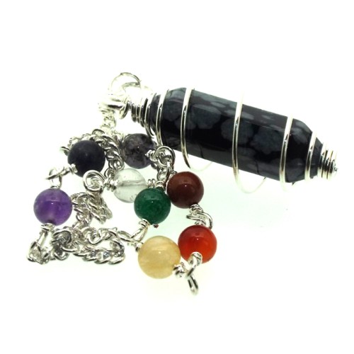 Snowflake Obsidian Gemstone Double Terminated Chakra Pendulum